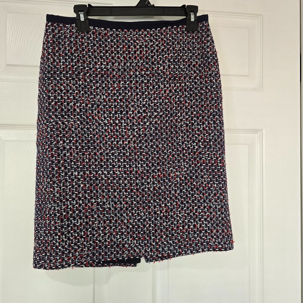 Talbots Tweed Lined Pencil Skirt Red White Blue Woven Fabric Zip Up Size 8